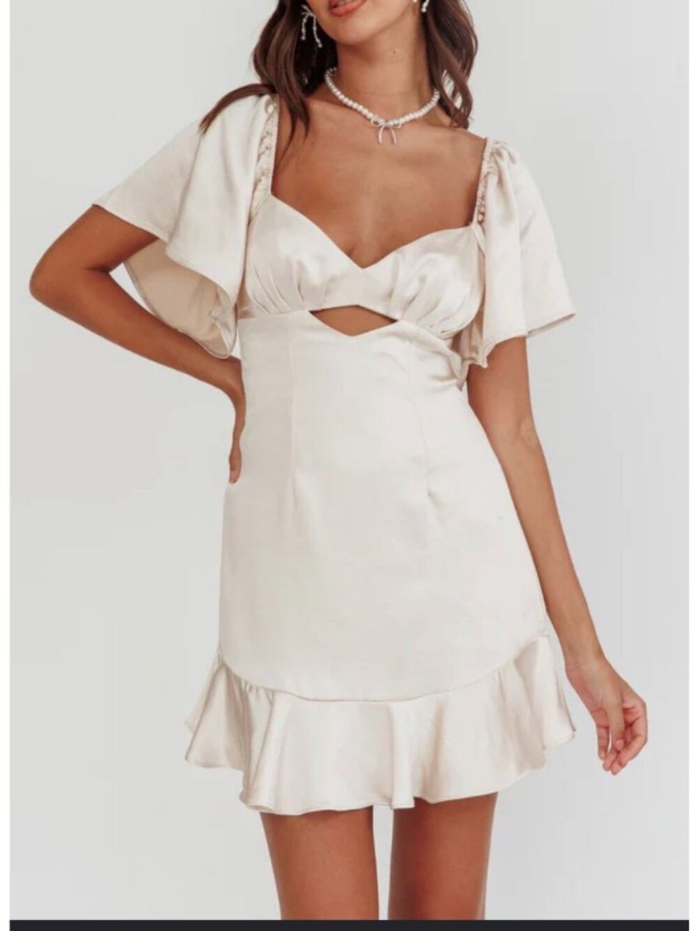 Selfie Leslie Eyes on You Pleated Bust Satin White Mini Dress Size XS Angel